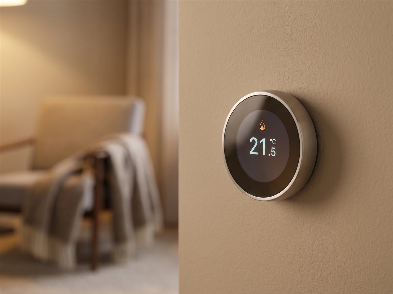 Modern smart heating thermostat on a wall