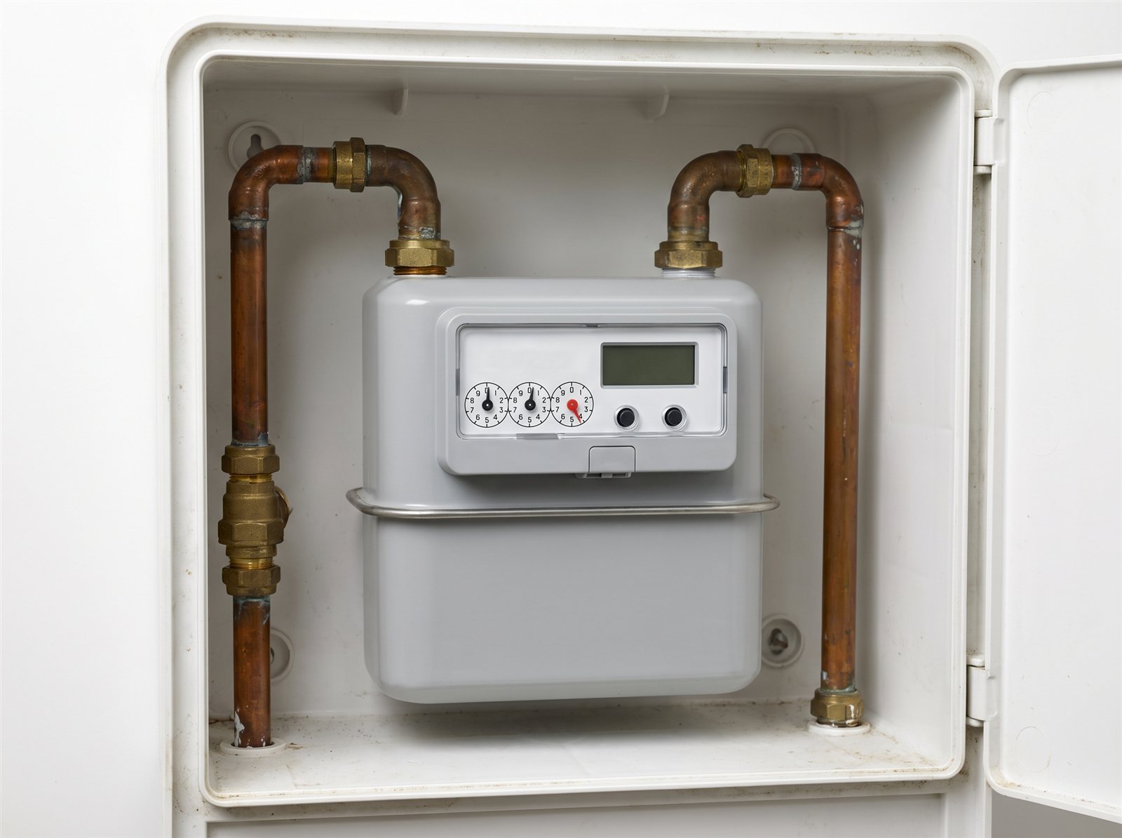 Domestic gas meter with copper supply pipe